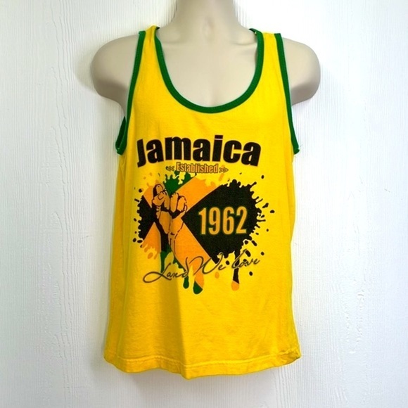 Island Tees - Vintage Jamaica 1962 Land We Love Yellow & Green Tank Size Medium - Picture 2 of 11